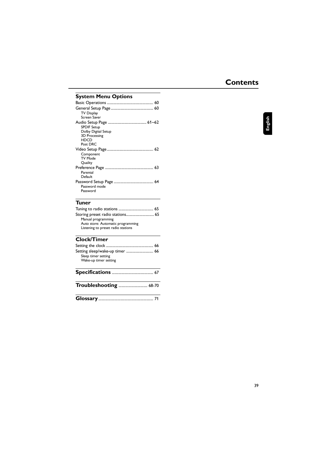 Philips MCD300/93 manual System Menu Options, Tuner, Clock/Timer 