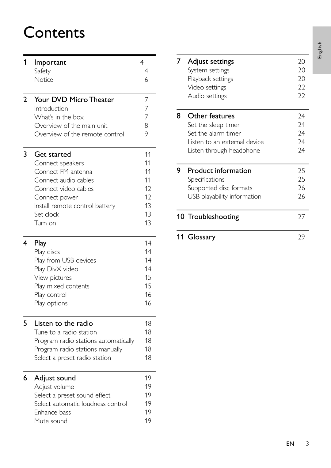 Philips MCD355 user manual Contents 