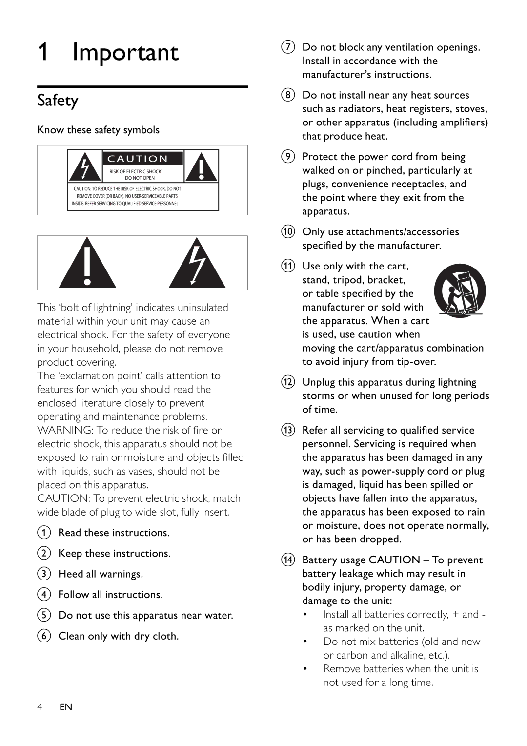 Philips MCD355 user manual Safety, Use only with the cart 