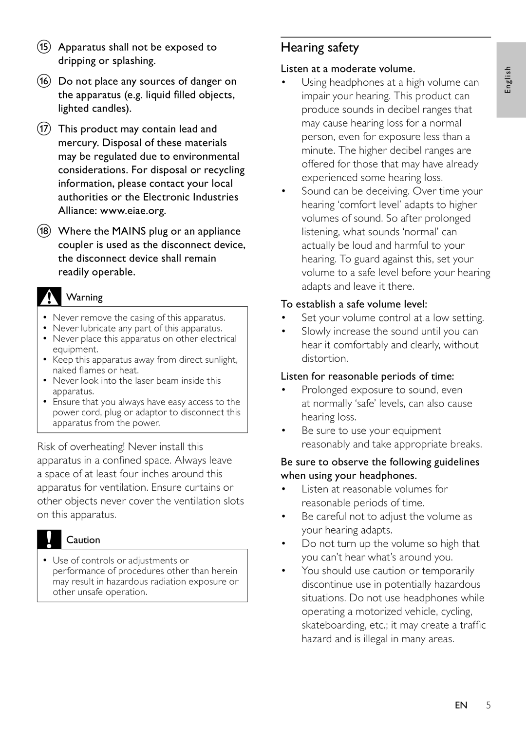 Philips MCD355 user manual Hearing safety, Listen at a moderate volume 