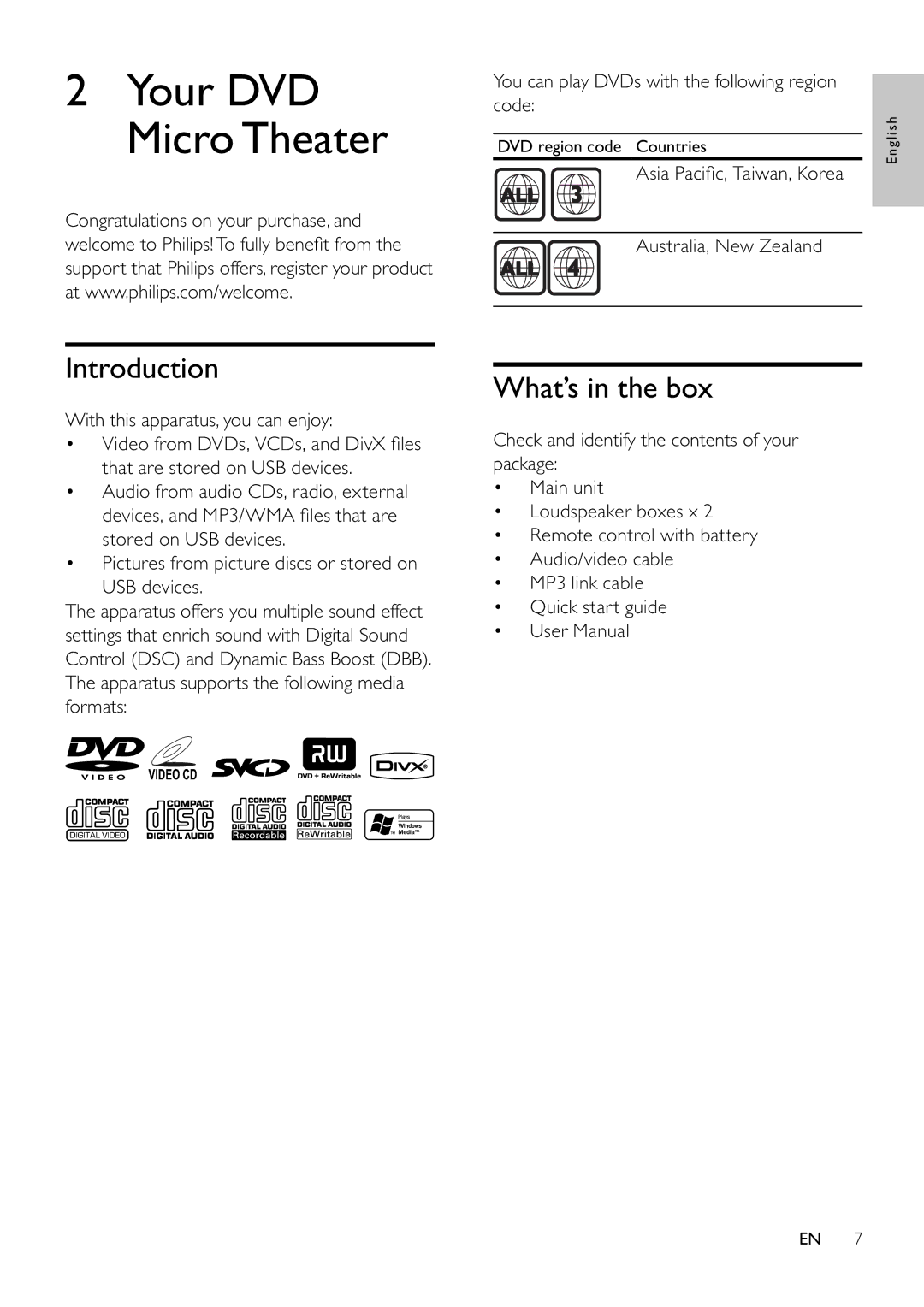 Philips MCD355 user manual Introduction, What’s in the box 