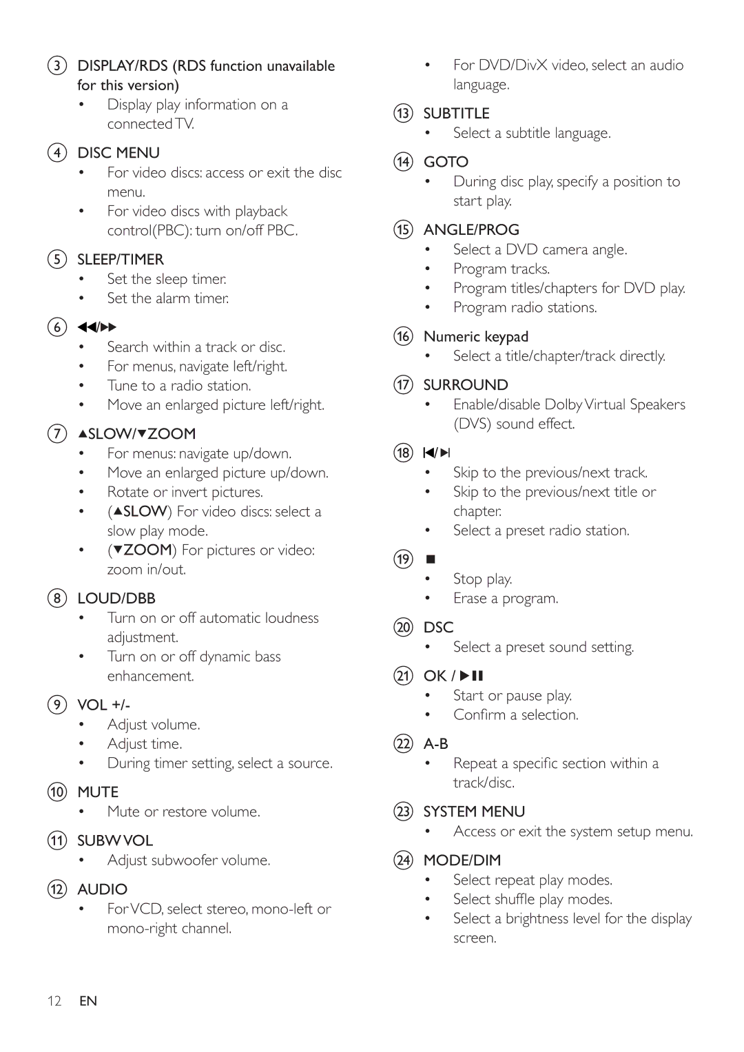 Philips MCD388 user manual For VCD, select stereo, mono-left or mono-right channel 