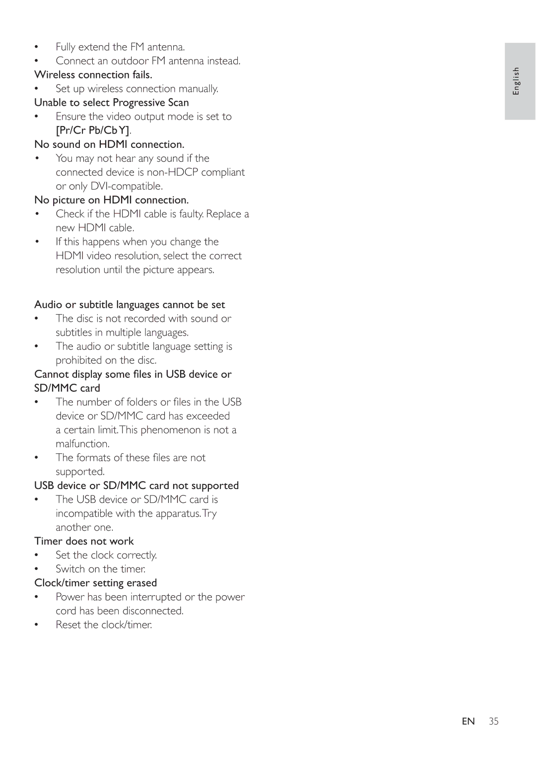 Philips MCD388 user manual Audio or subtitle languages cannot be set 