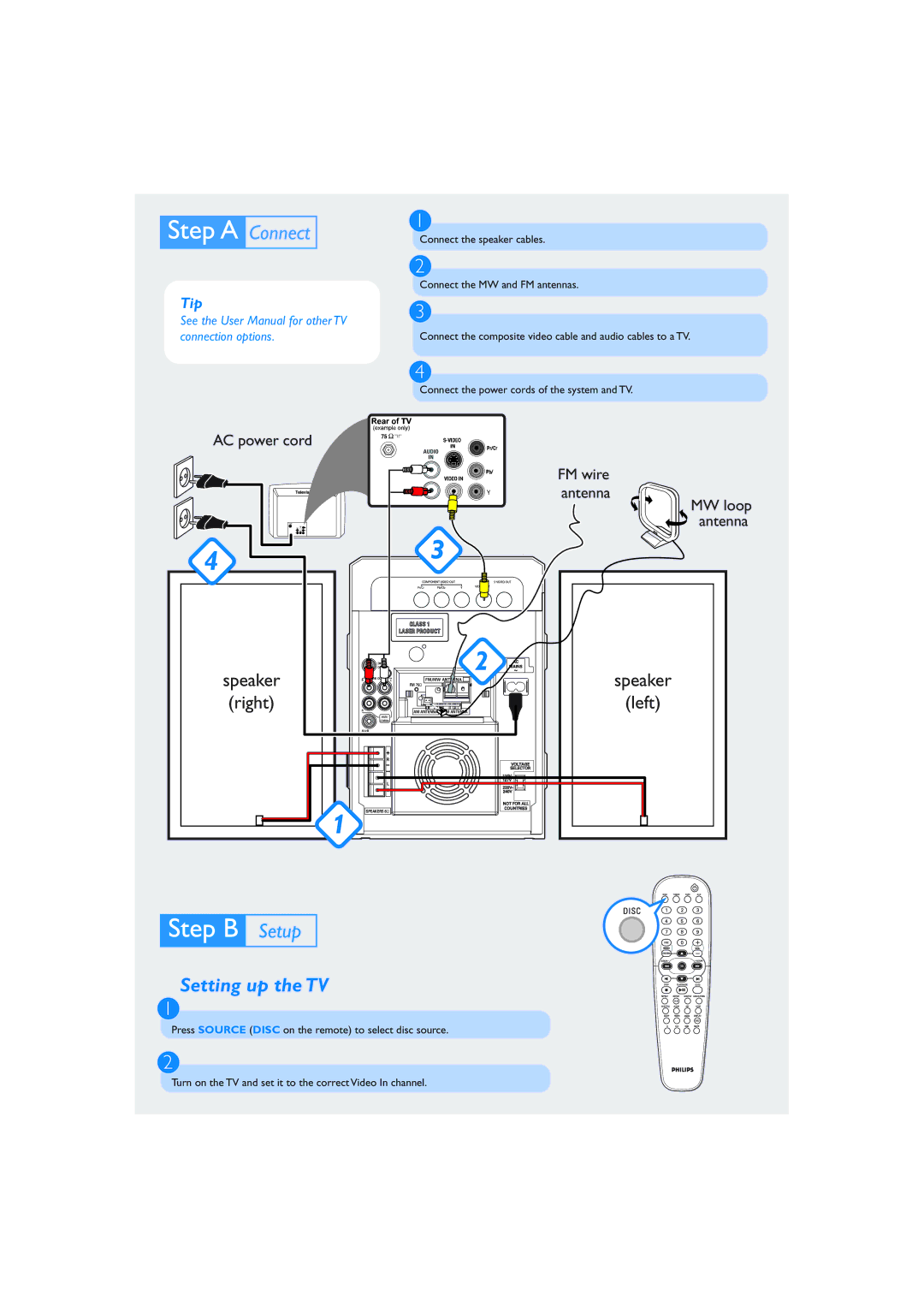 Philips MCD510 quick start Setting up the TV, Tip 