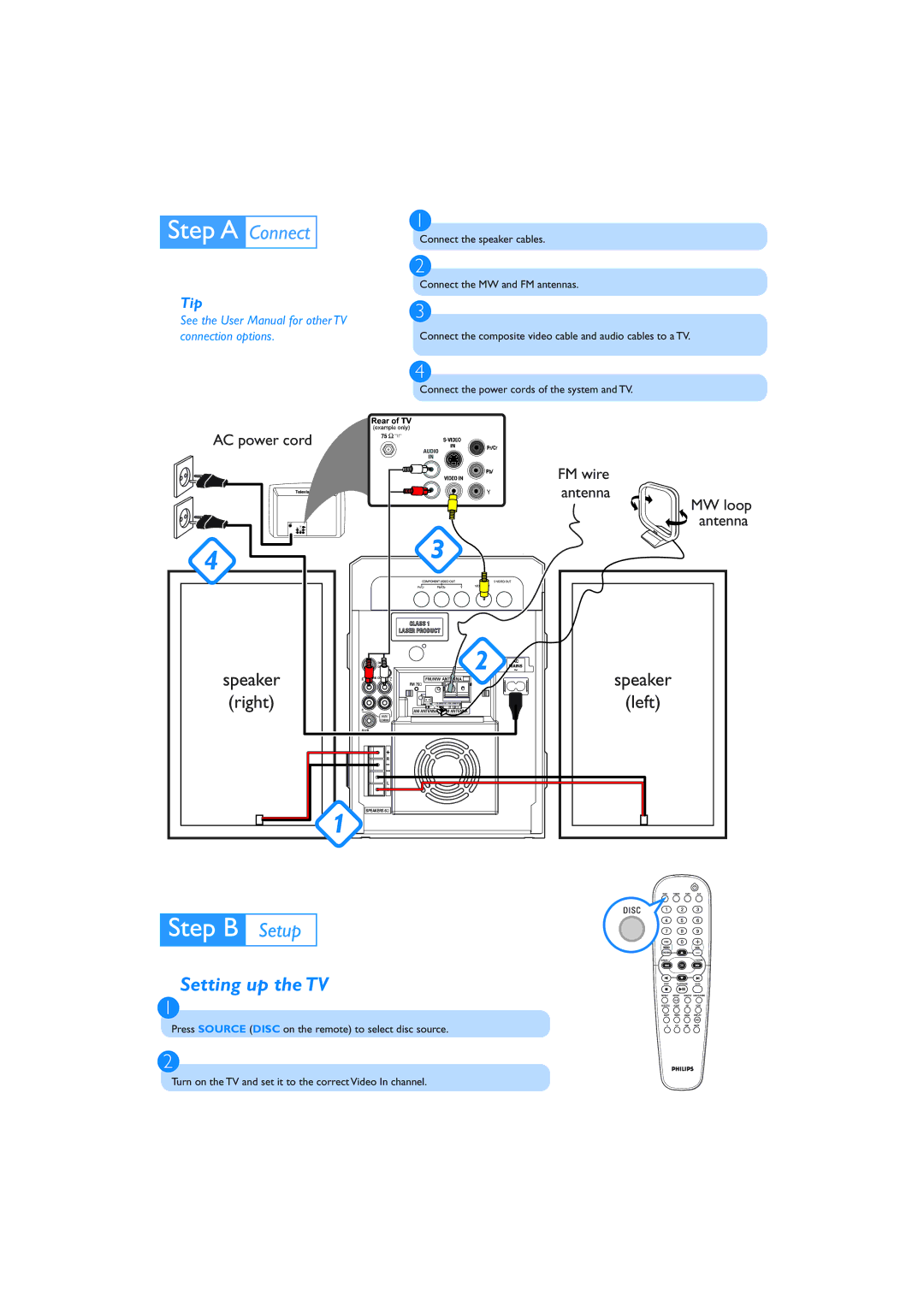 Philips MCD510/14 quick start Setting up the TV, Tip 