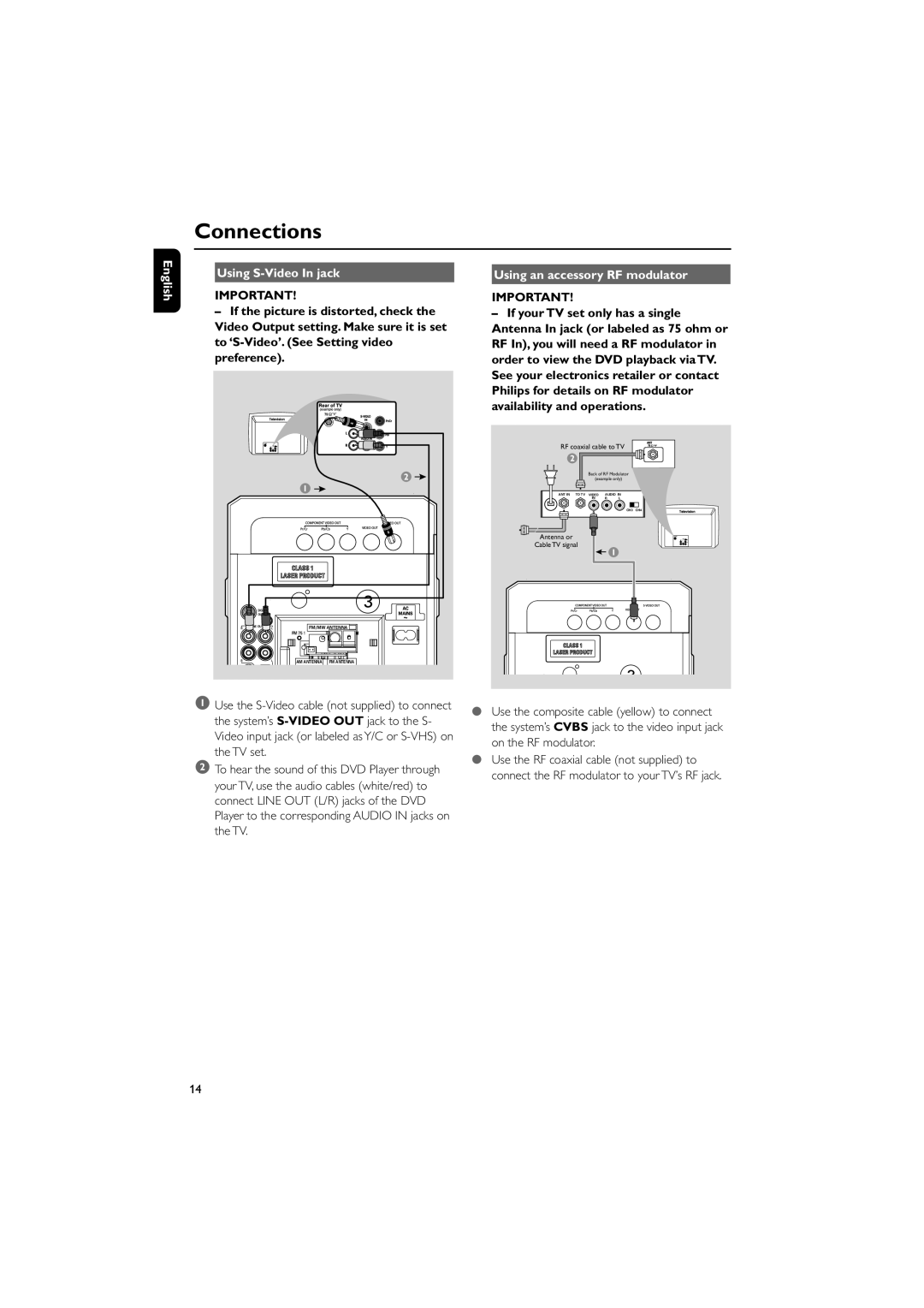 Philips MCD510/21 manual English Using S-Video In jack, Using an accessory RF modulator 