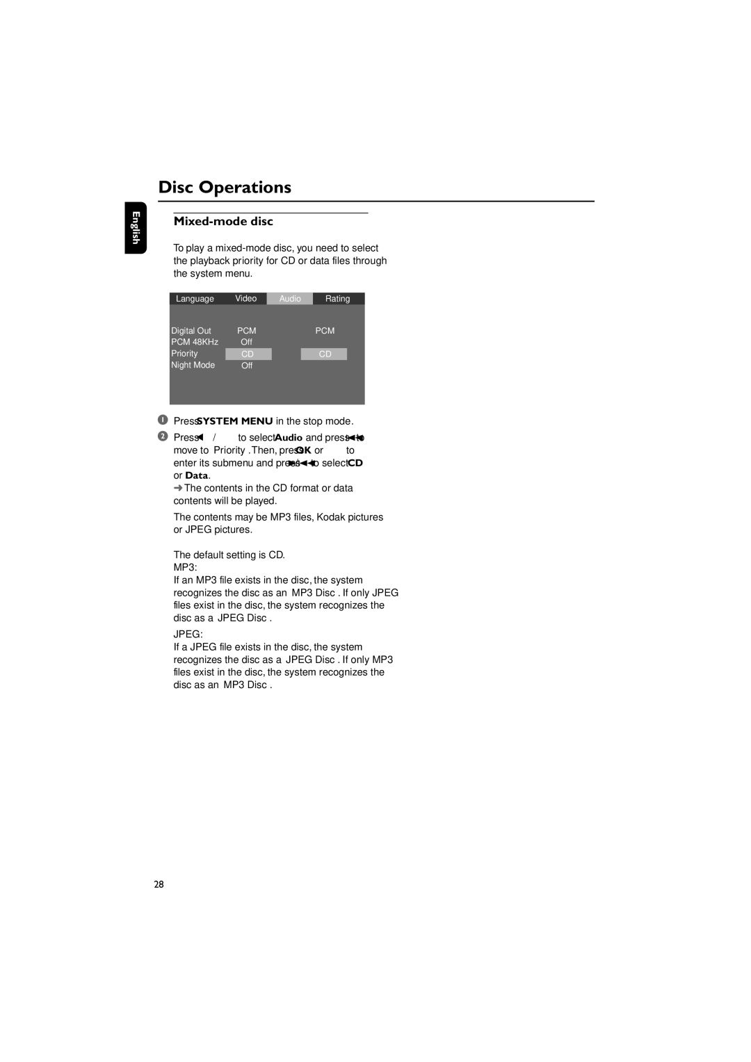 Philips MCD510/21 manual Mixed-mode disc, Jpeg 