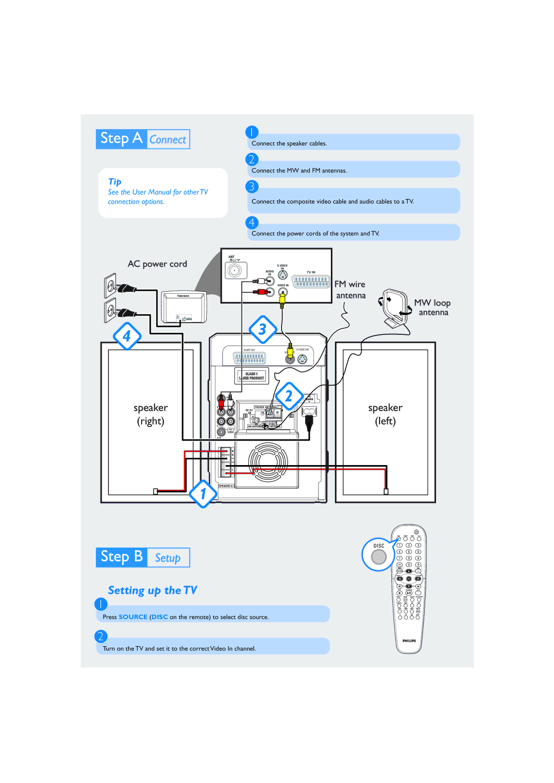 Philips MCD510/22 quick start Setting up the TV, Tip 