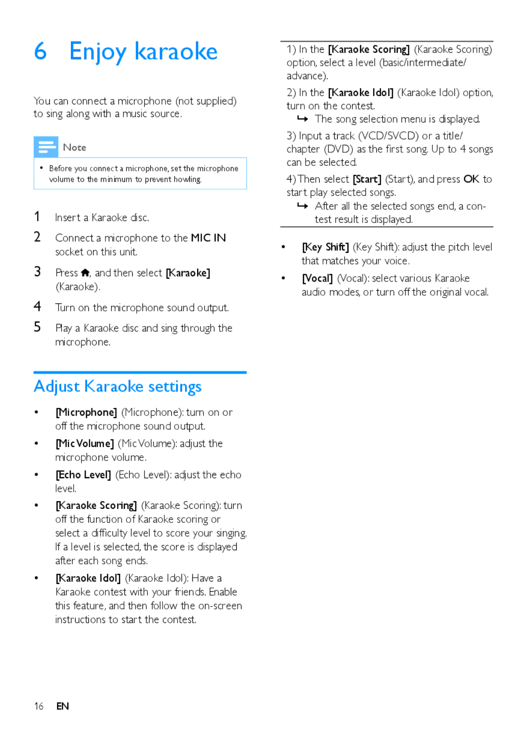 Philips MCD5110 user manual Enjoy karaoke, Adjust Karaoke settings 