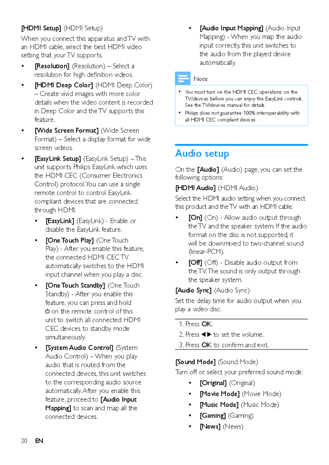 Philips MCD5110 user manual Audio setup 