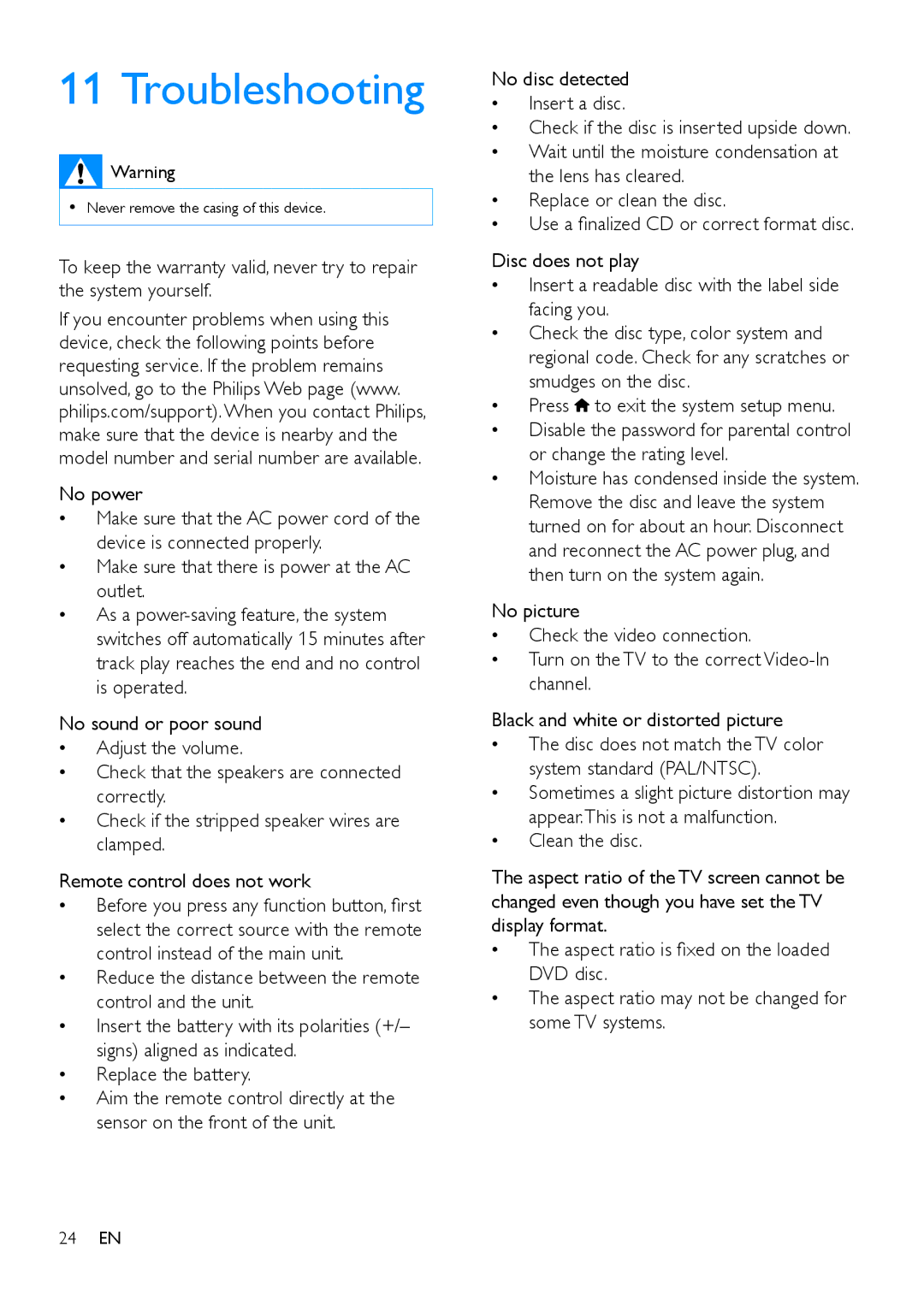 Philips MCD5110 user manual Troubleshooting 