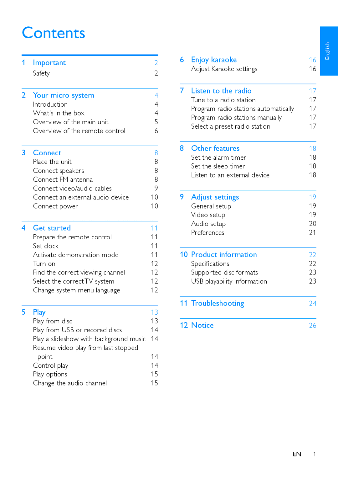 Philips MCD5110 user manual Contents 