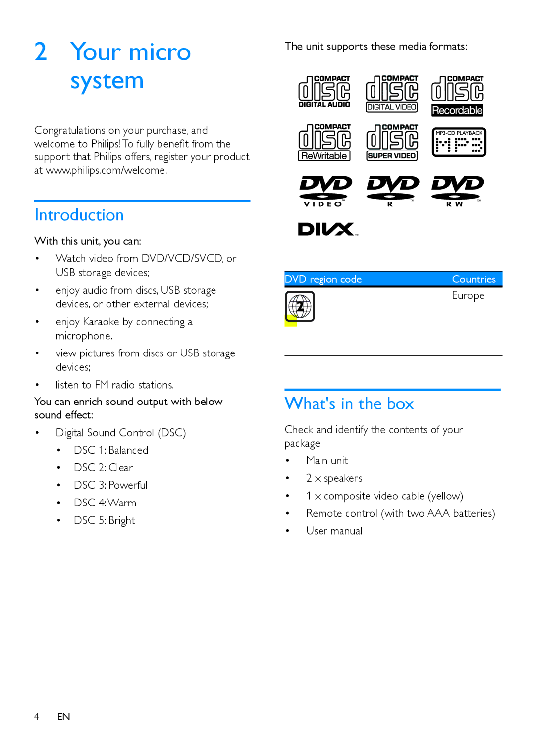 Philips MCD5110 user manual Introduction, Whats in the box 