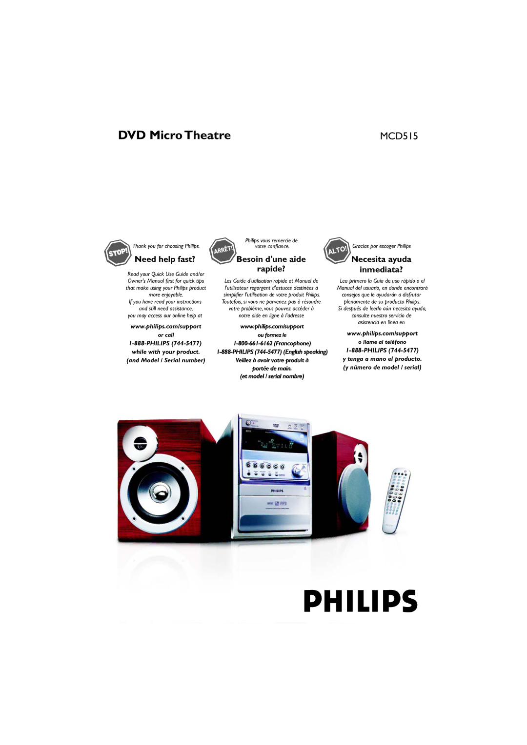 Philips MCD515 owner manual DVD Micro Theatre, Necesita ayuda Inmediata? 