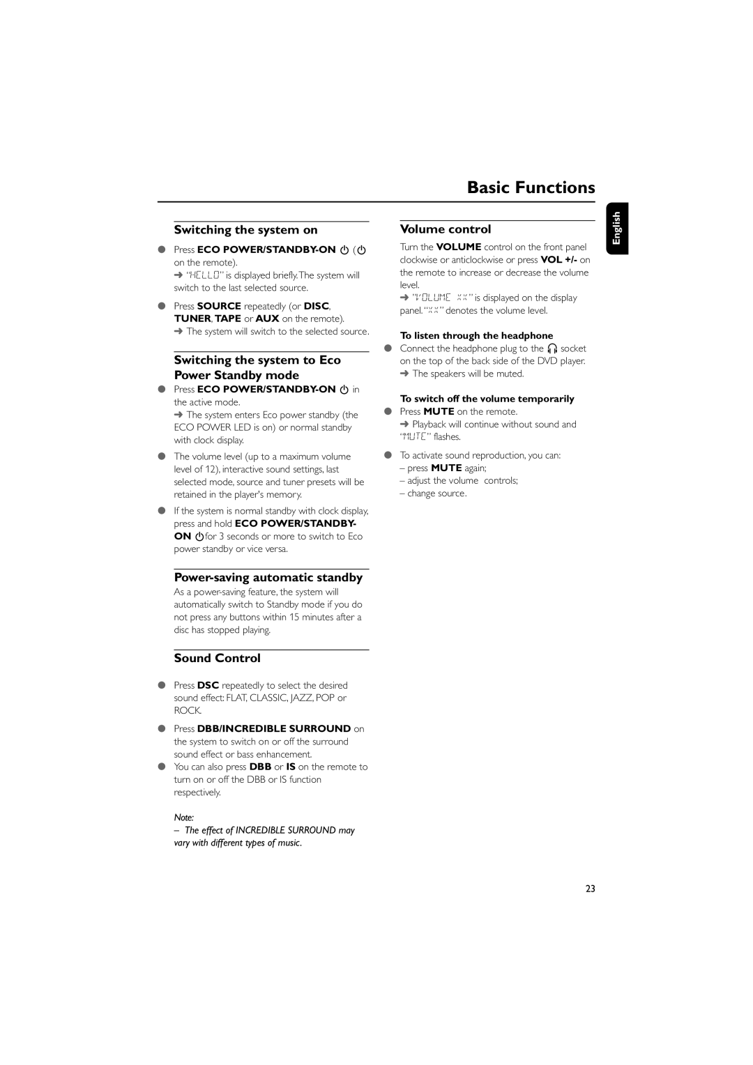 Philips MCD515/12 user manual Basic Functions 