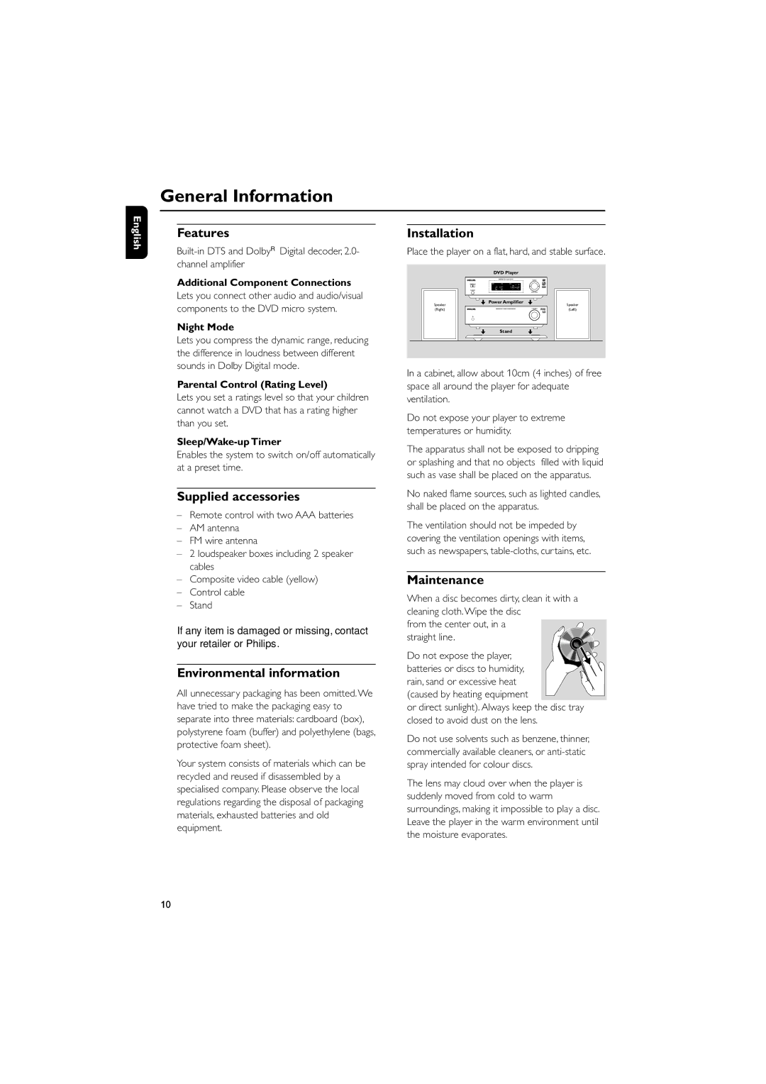 Philips MCD700, MCD702 manual General Information 