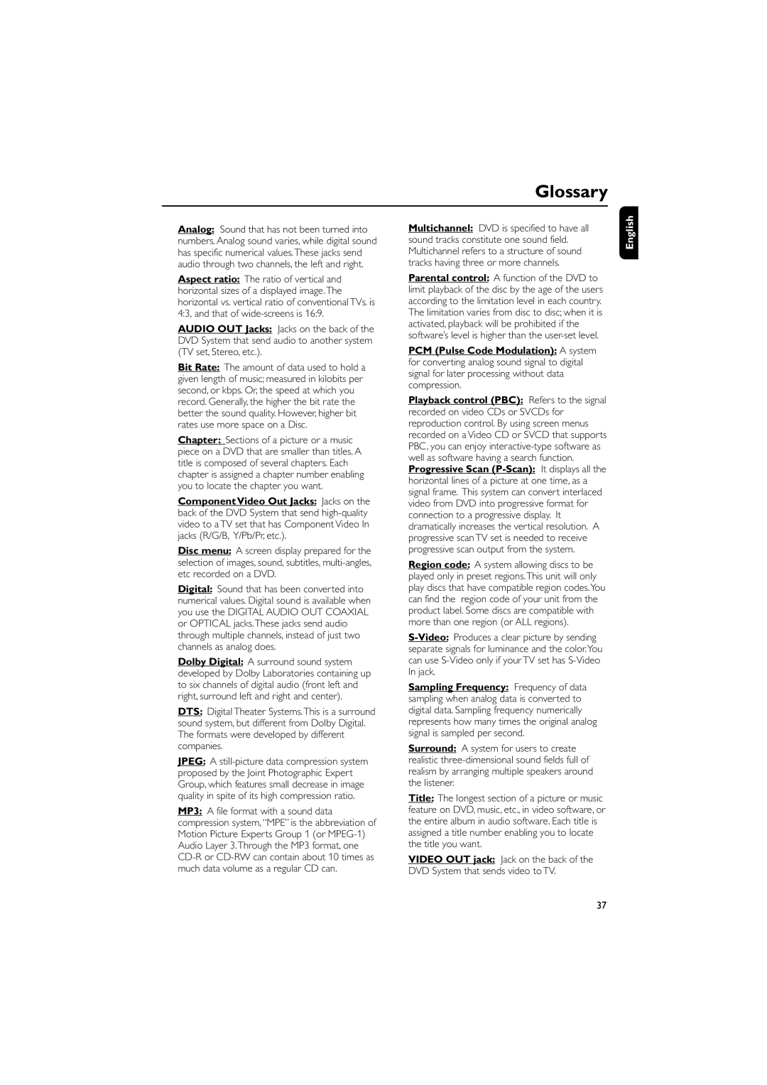 Philips MCD702, MCD700 manual Glossary 