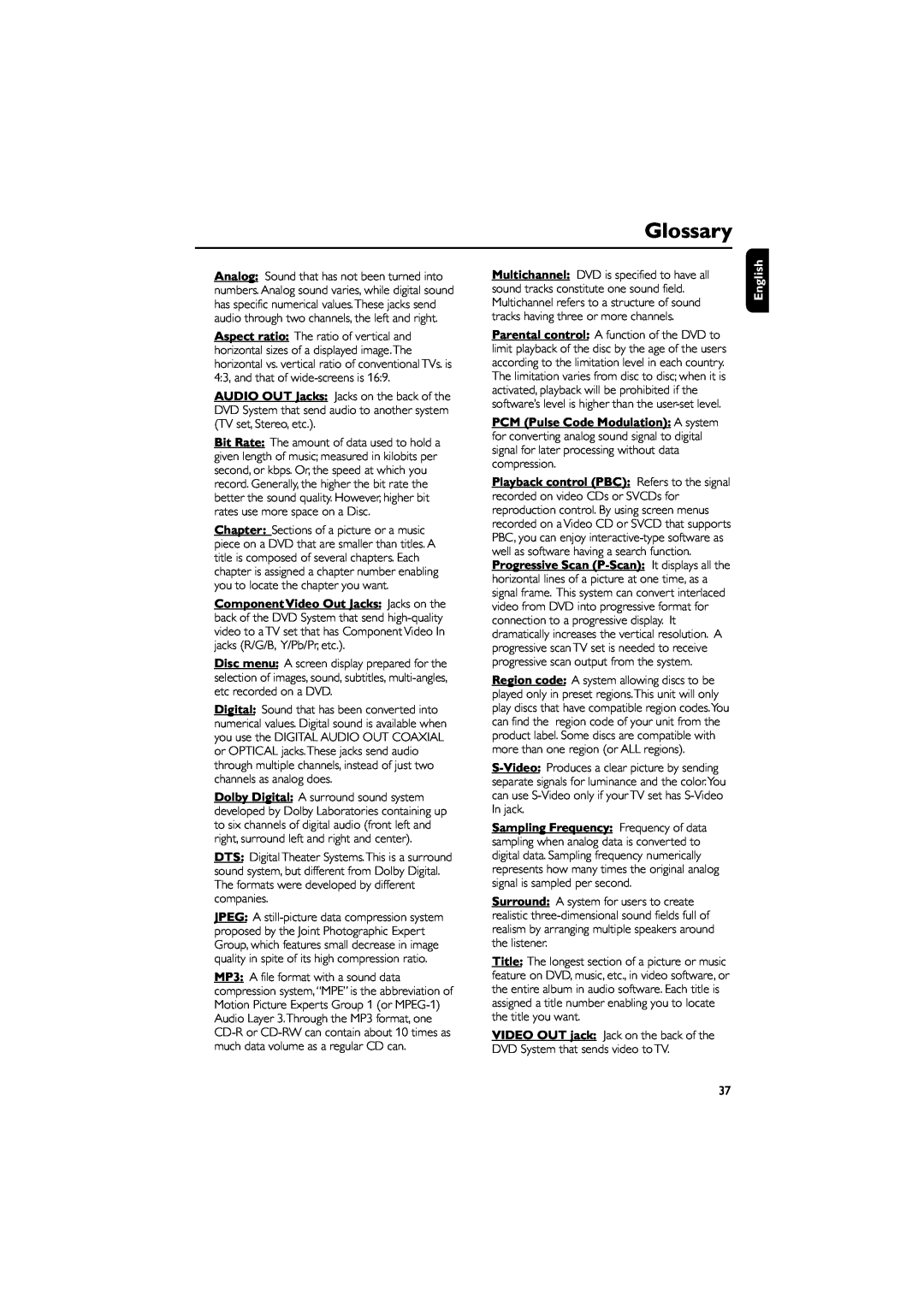 Philips MCD702, MCD700 manual Glossary, English 