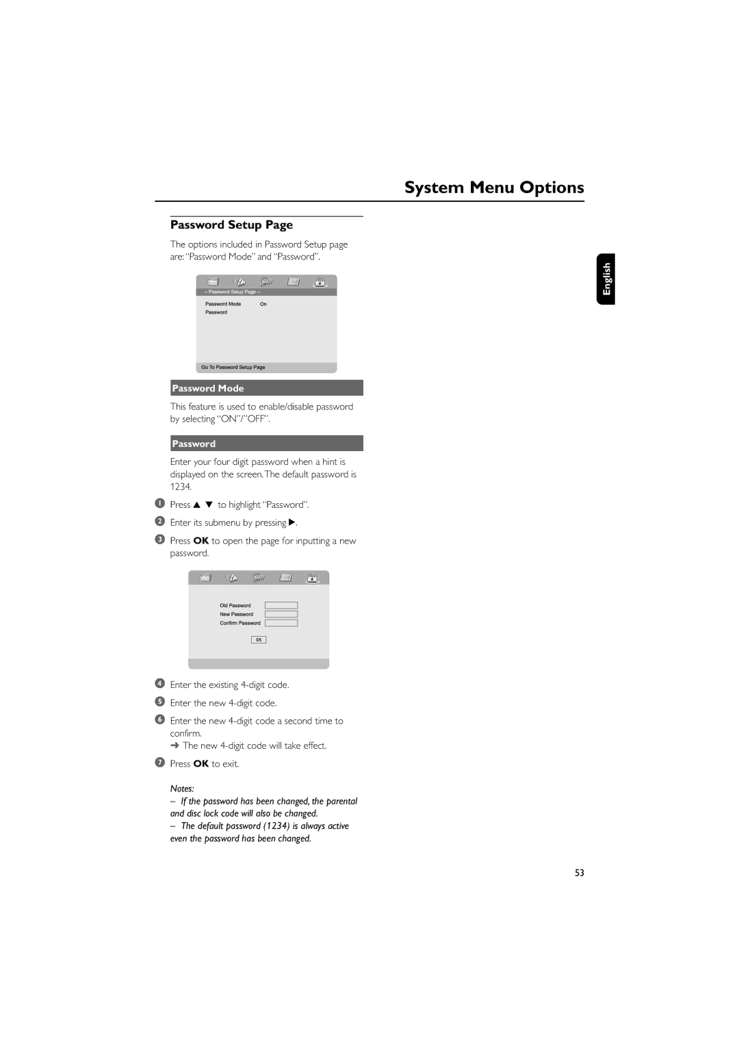 Philips MCD700/93 manual Password Setup, Password Mode 