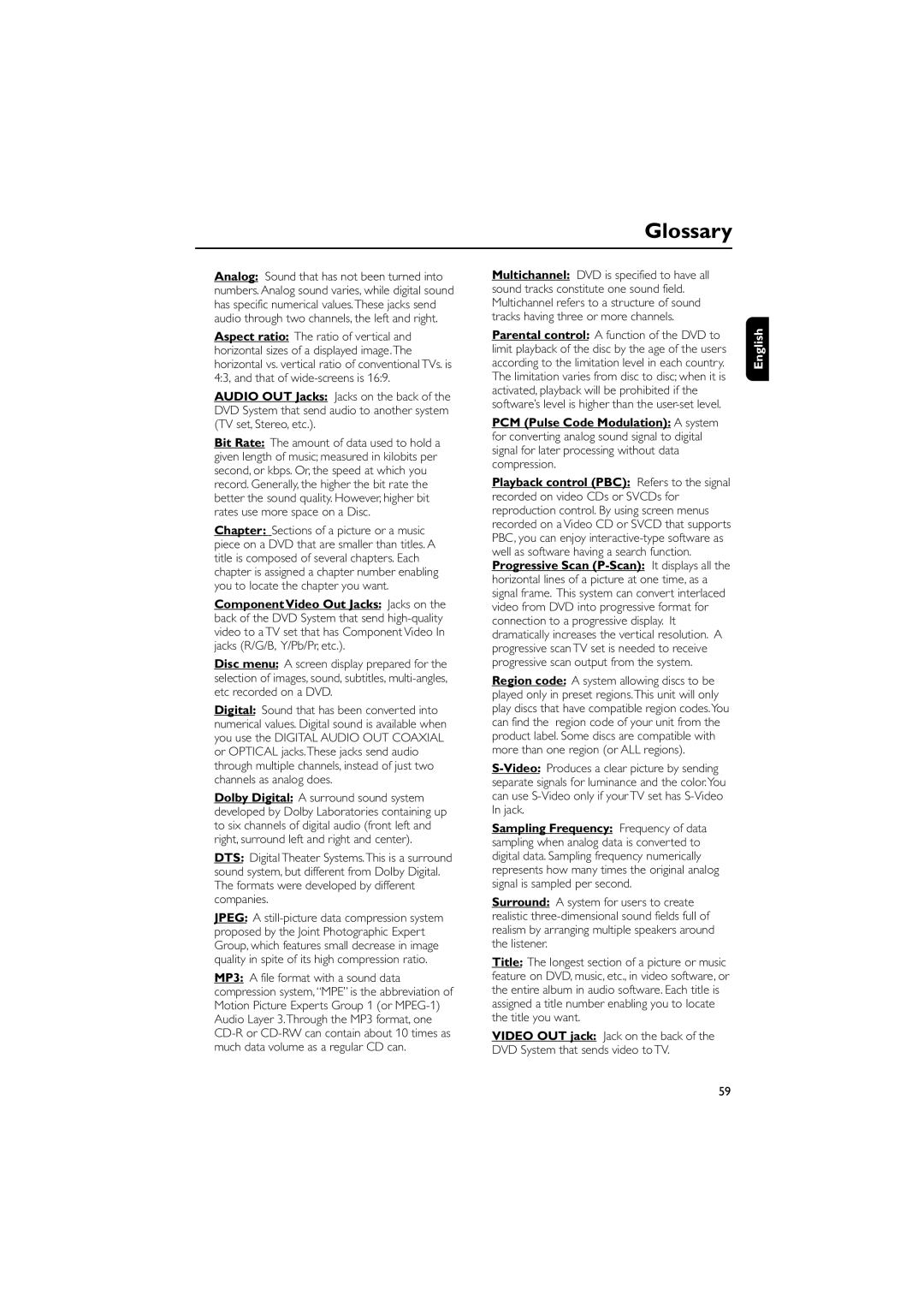 Philips MCD700/93 manual Glossary 