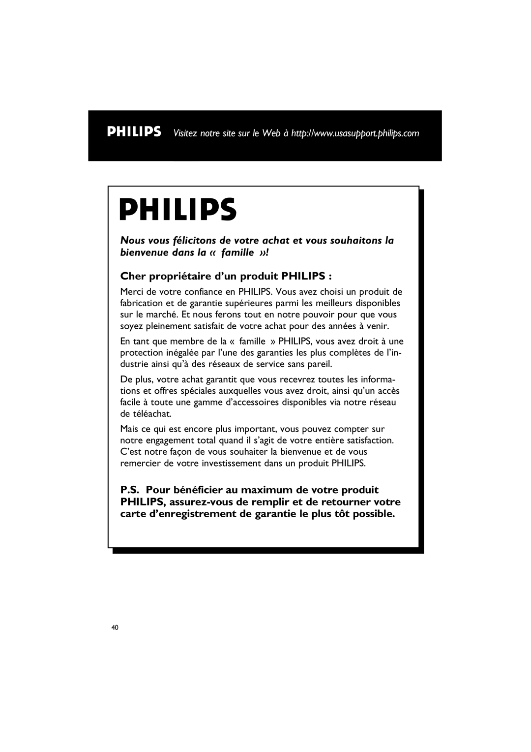 Philips MCD703 owner manual Cher propriétaire d’un produit Philips 