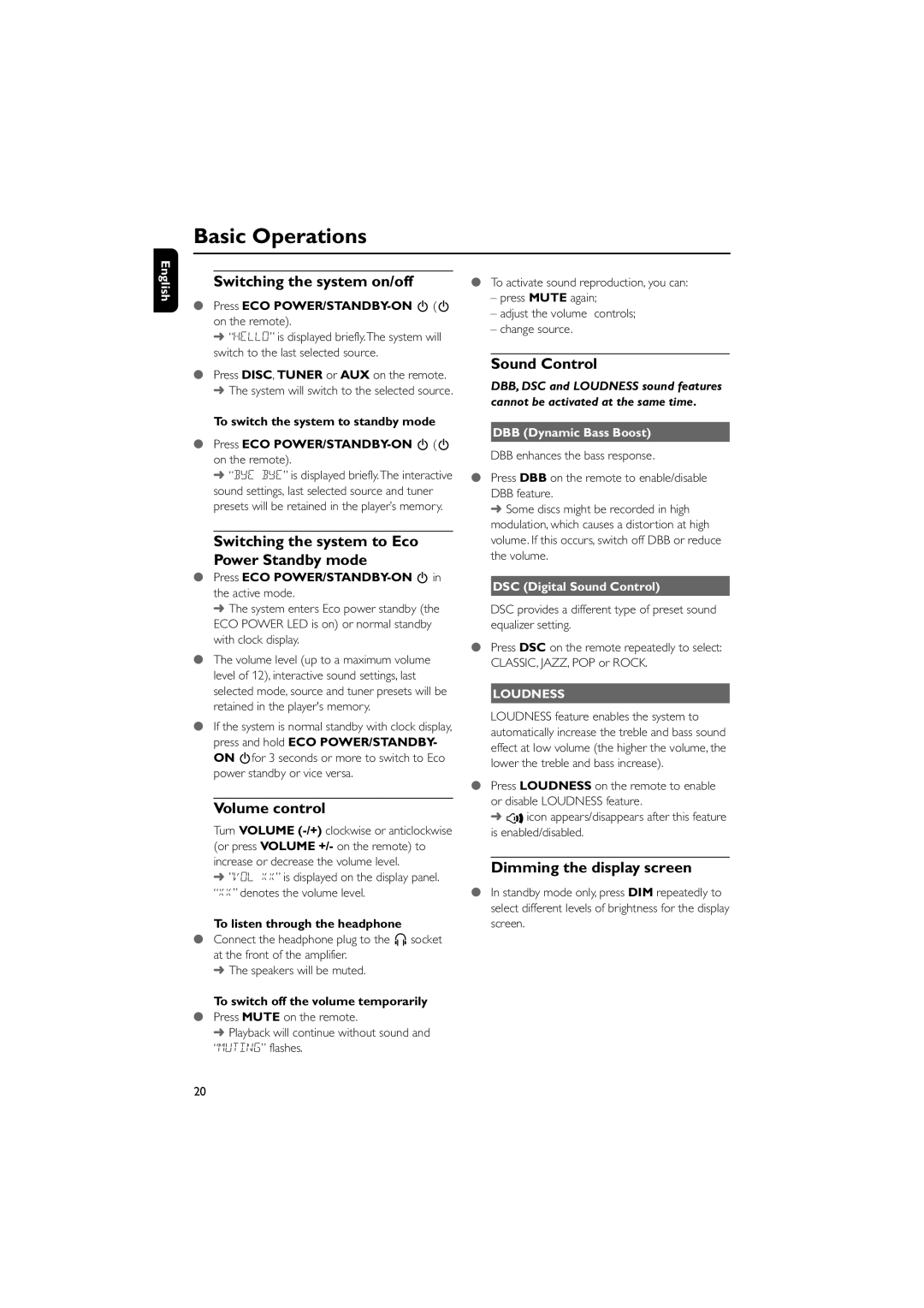 Philips MCD703 owner manual Basic Operations 