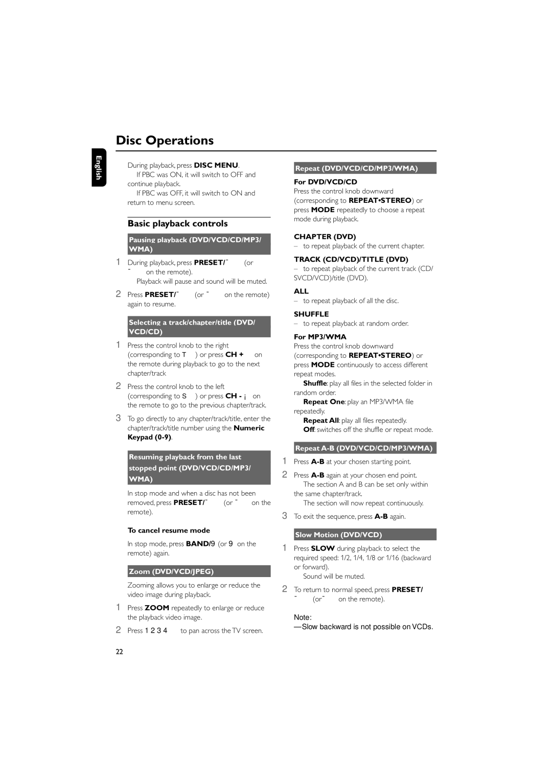 Philips MCD703 owner manual Basic playback controls 