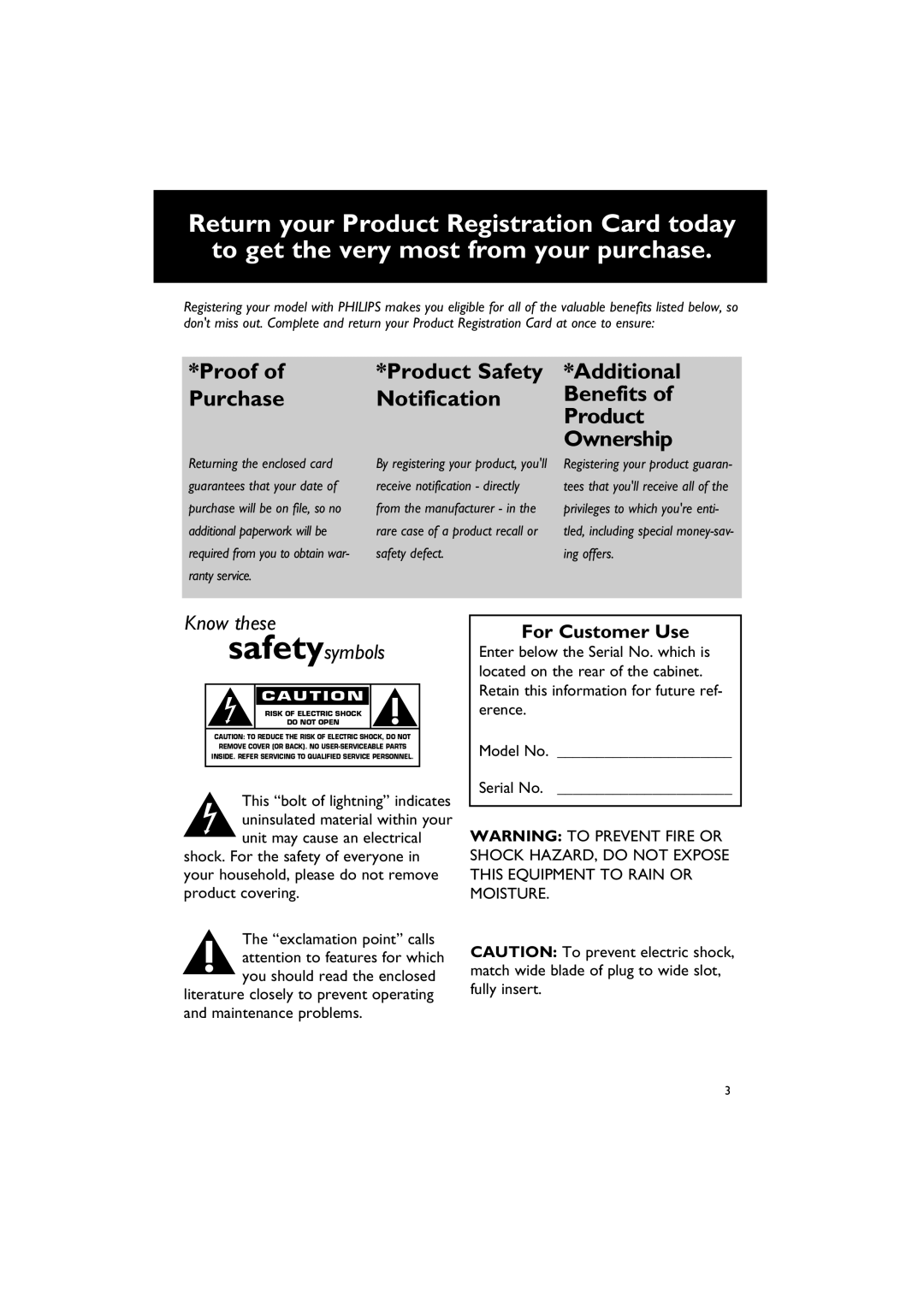 Philips MCD703 owner manual For Customer Use 