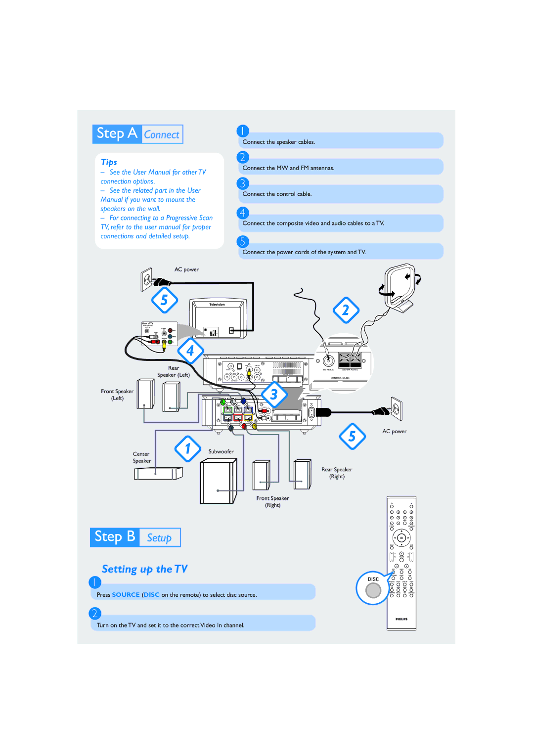 Philips MCD705 quick start Setting up the TV, Tips 