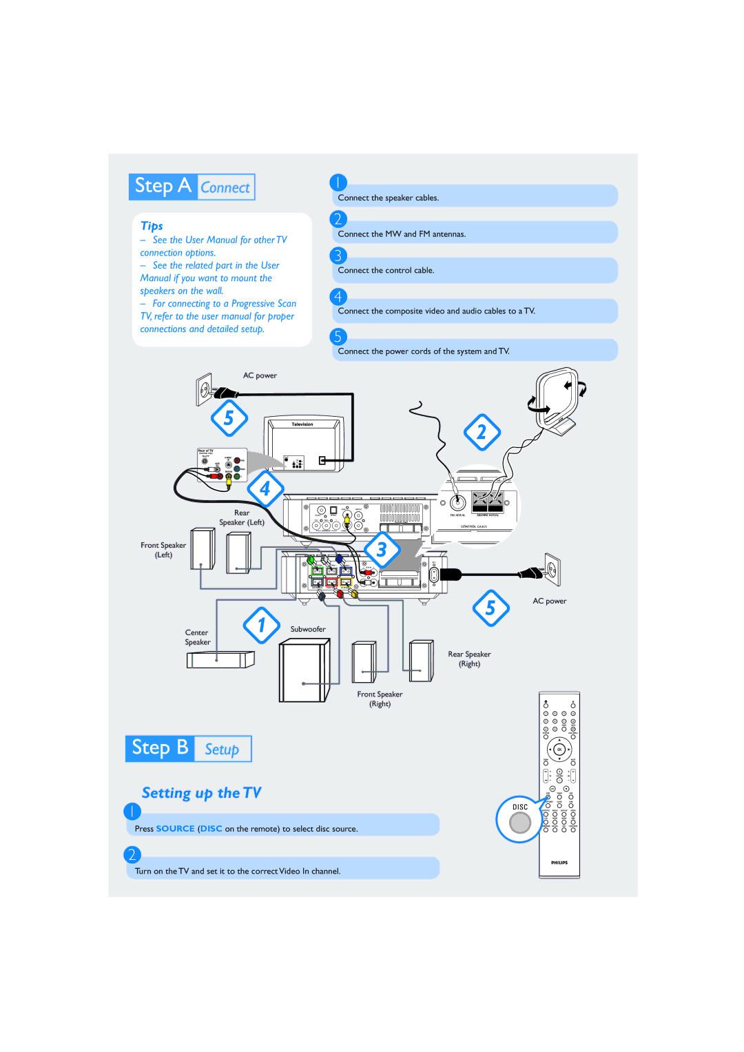 Philips MCD705/93 quick start Setting up the TV, Tips 