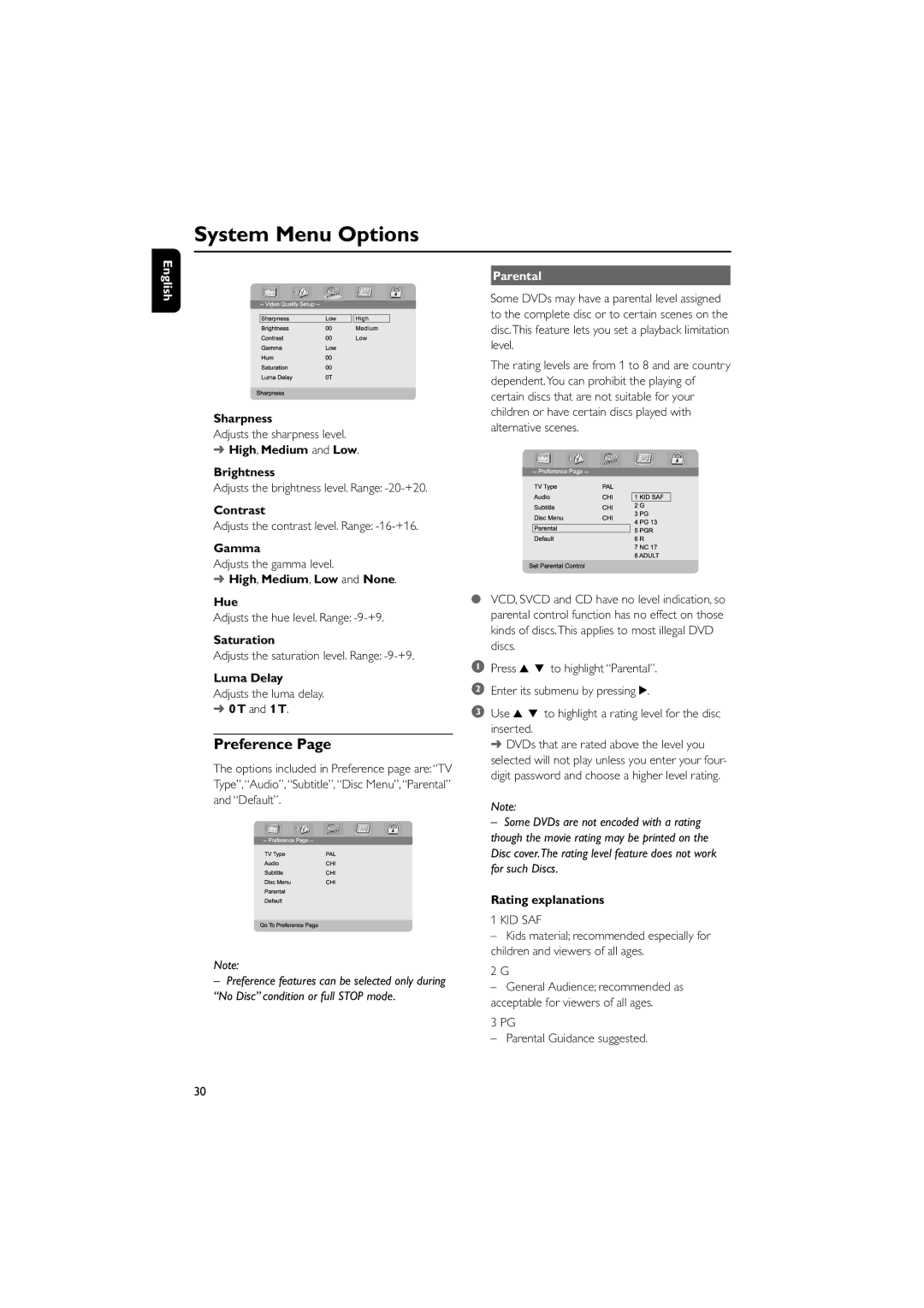 Philips MCD705/98 manual Preference, Parental 