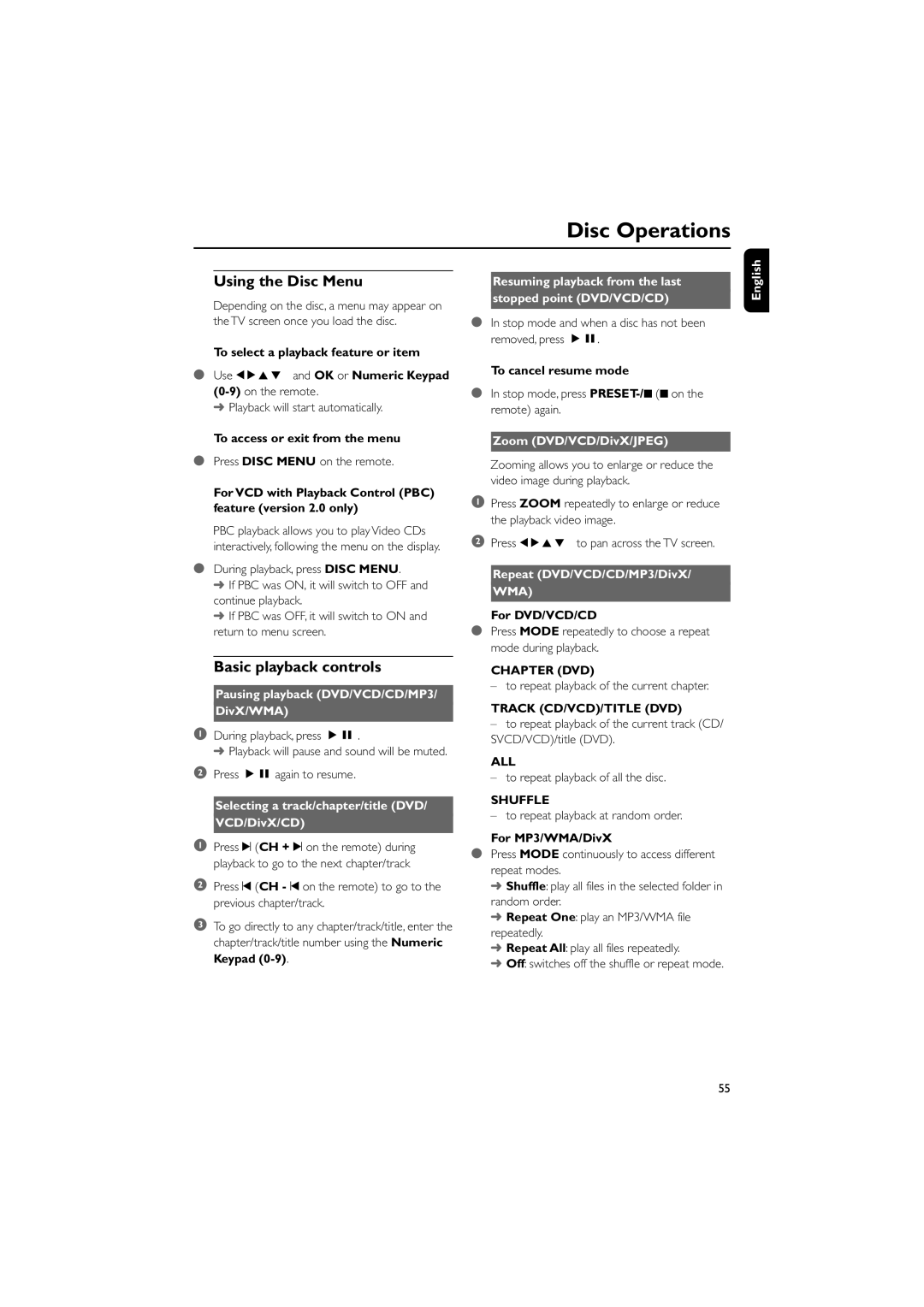 Philips MCD706/93 manual Using the Disc Menu, Basic playback controls 