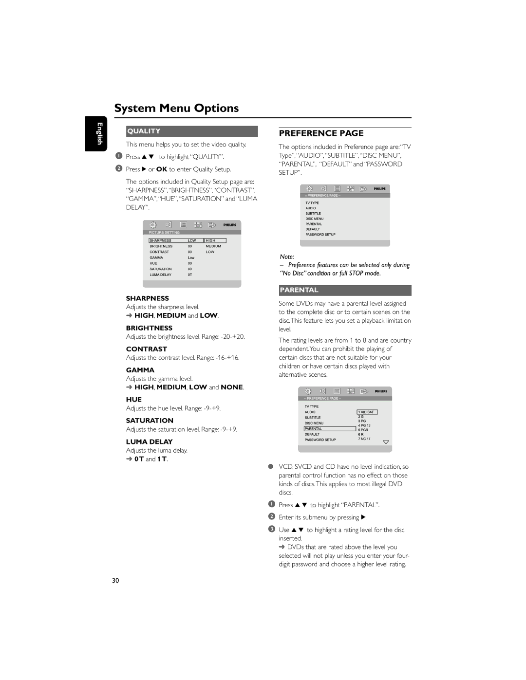 Philips MCD706/98 manual Quality, Parental 