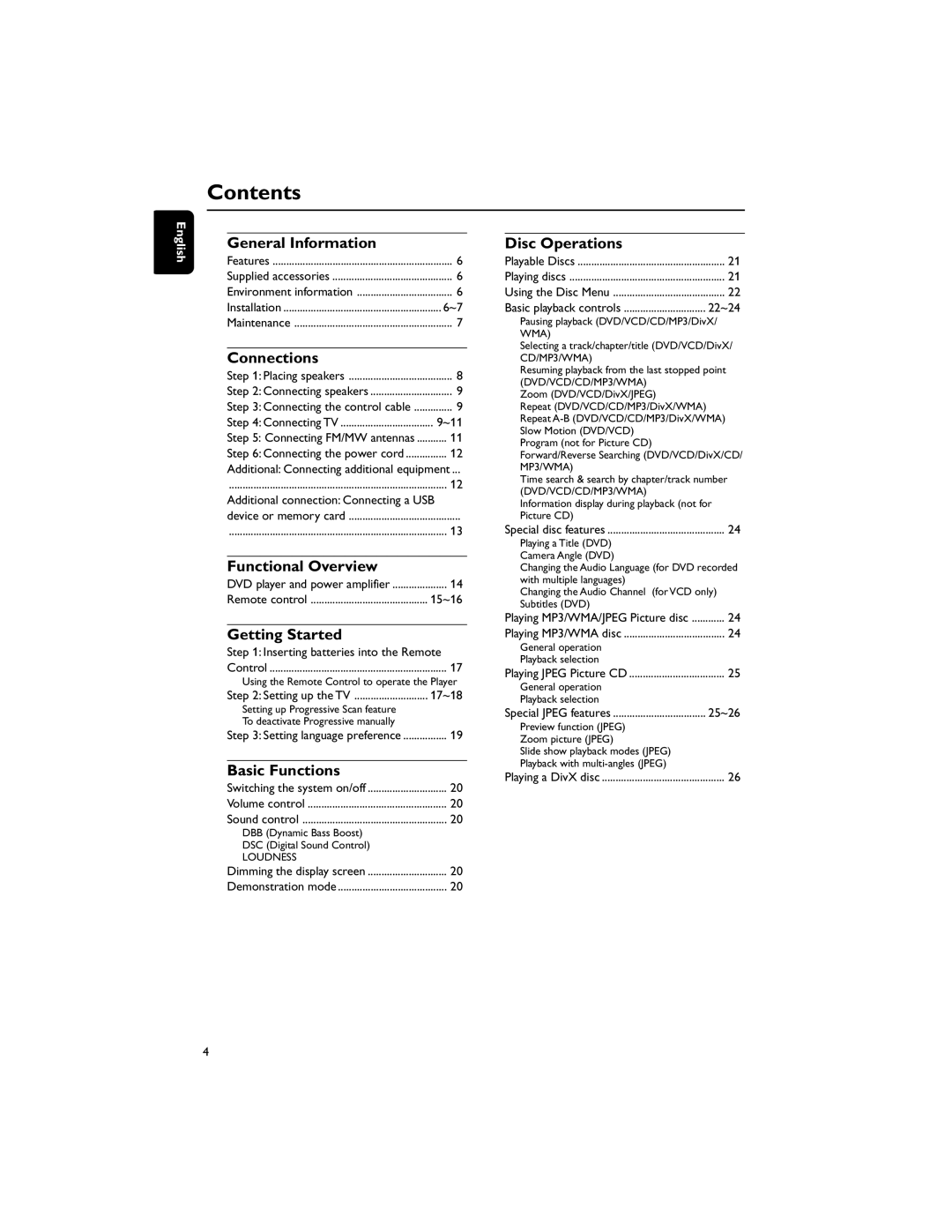 Philips MCD706/98 manual Contents 