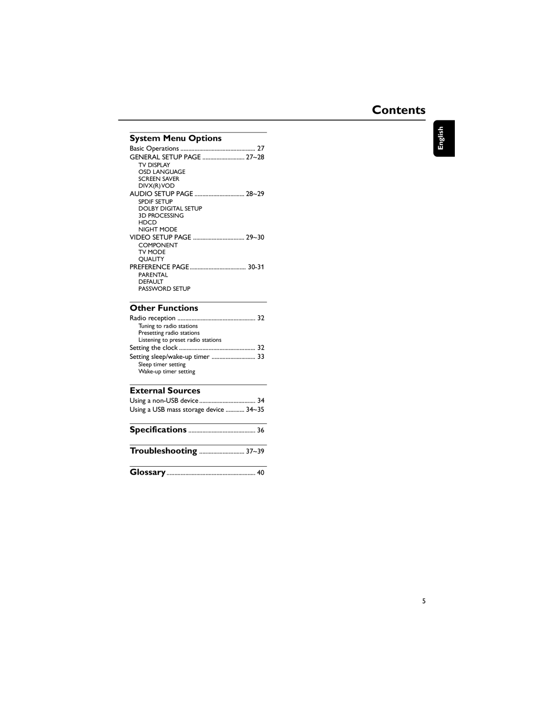 Philips MCD706/98 manual System Menu Options, Other Functions, External Sources, 30-31 