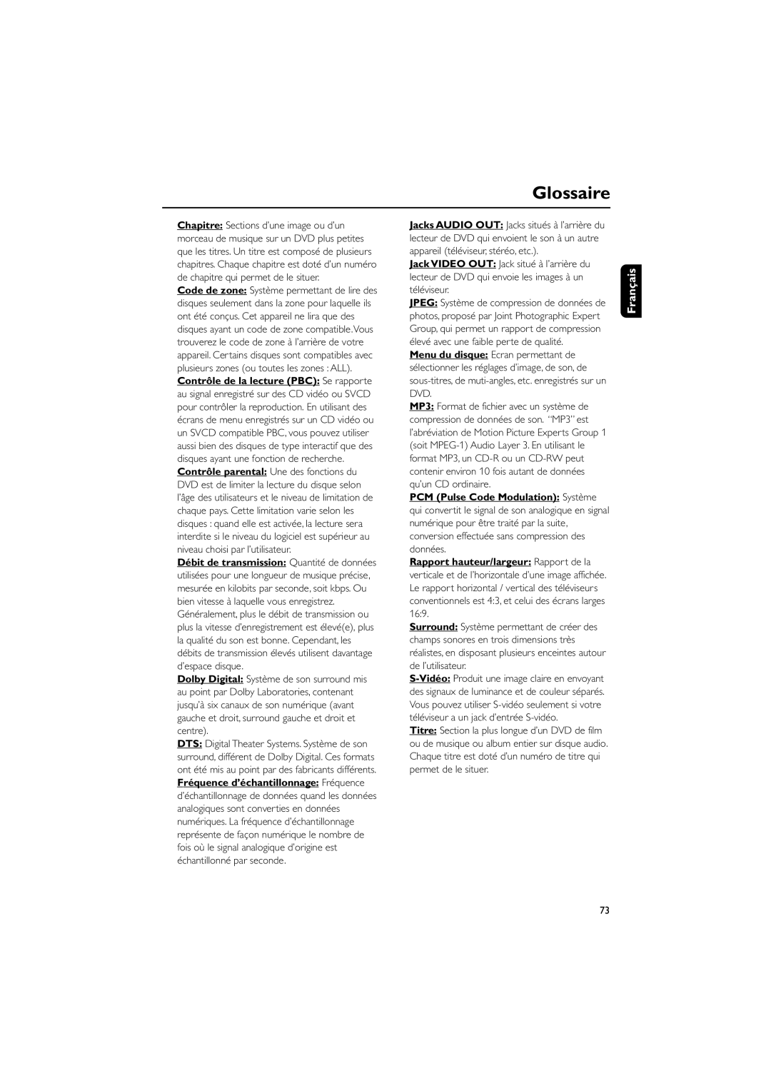 Philips MCD708 user manual Glossaire 