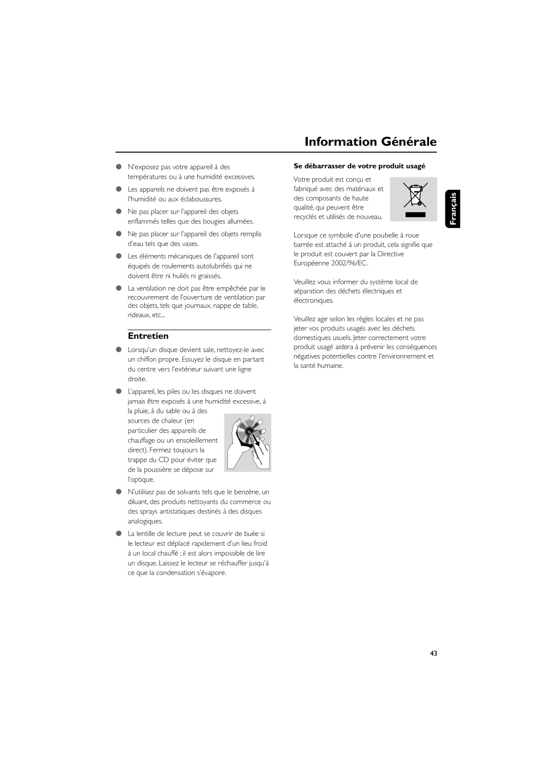 Philips MCD708 user manual Entretien, Se dŽbarrasser de votre produit usagŽ 