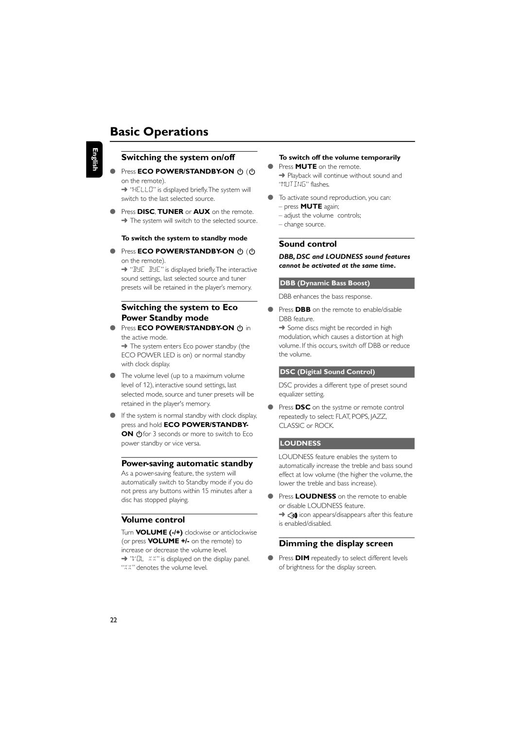 Philips MCD708 owner manual Basic Operations 