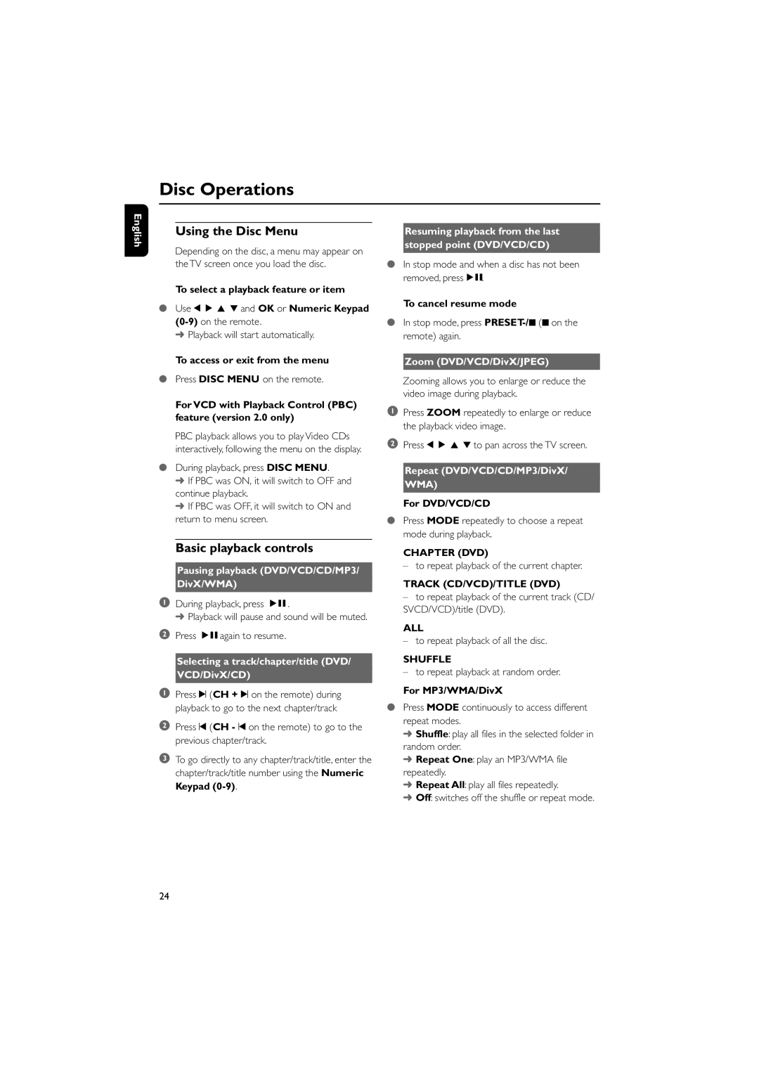 Philips MCD708 owner manual Using the Disc Menu, Basic playback controls 