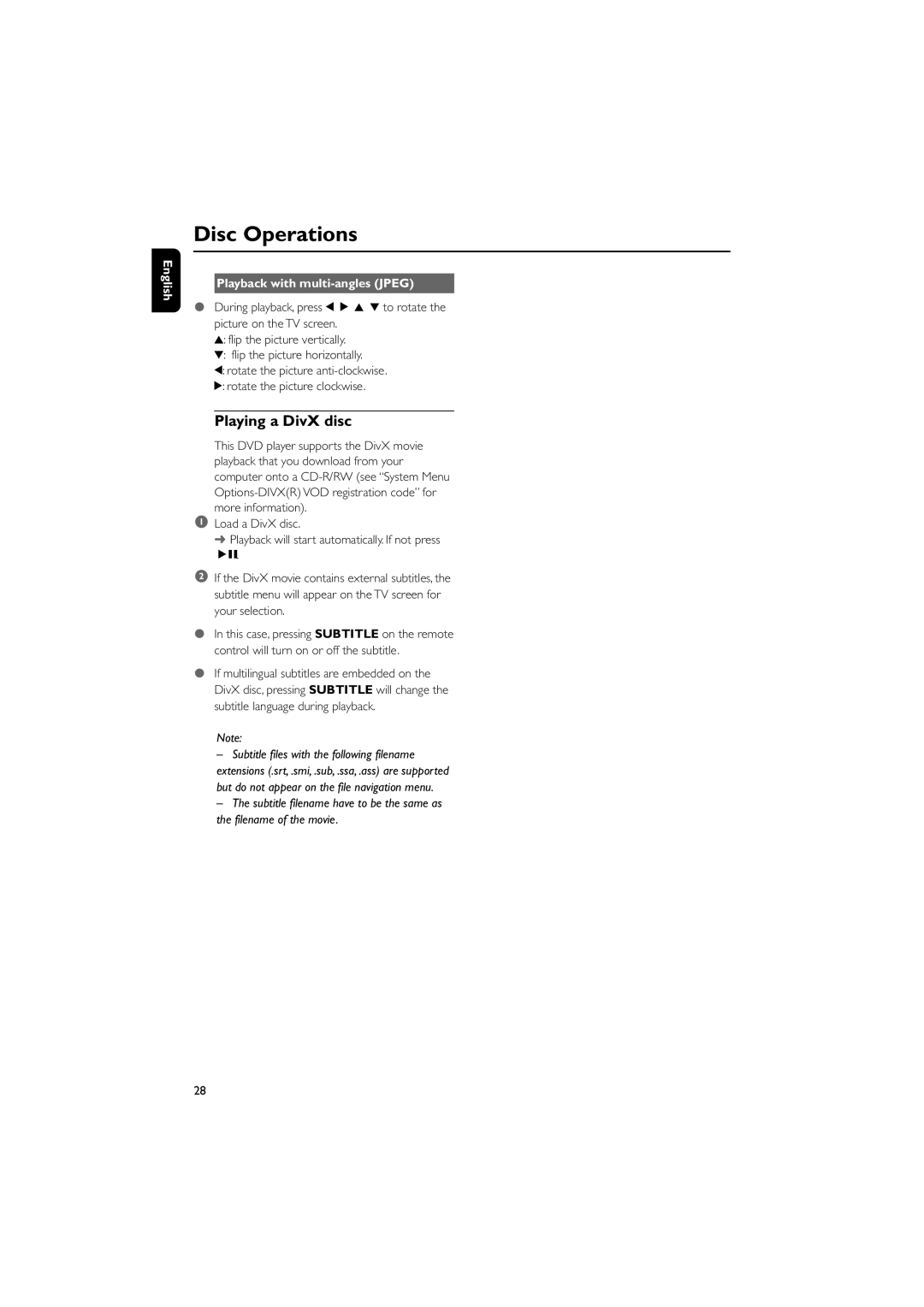 Philips MCD708 owner manual Playing a DivX disc, Playback with multi-angles Jpeg 