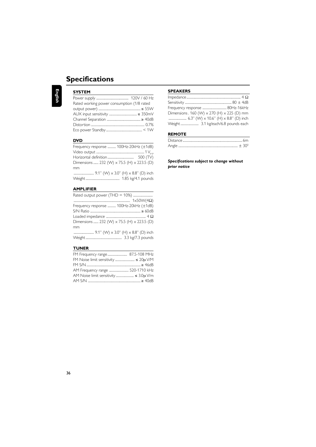 Philips MCD708 owner manual Specifications 