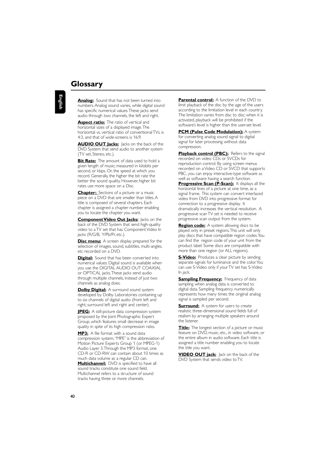 Philips MCD708 owner manual Glossary 