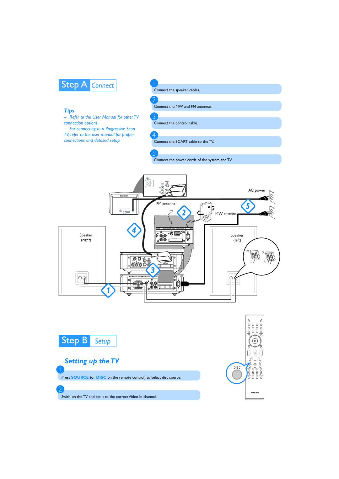 Philips MCD708/05 quick start Setting up the TV, Tips 