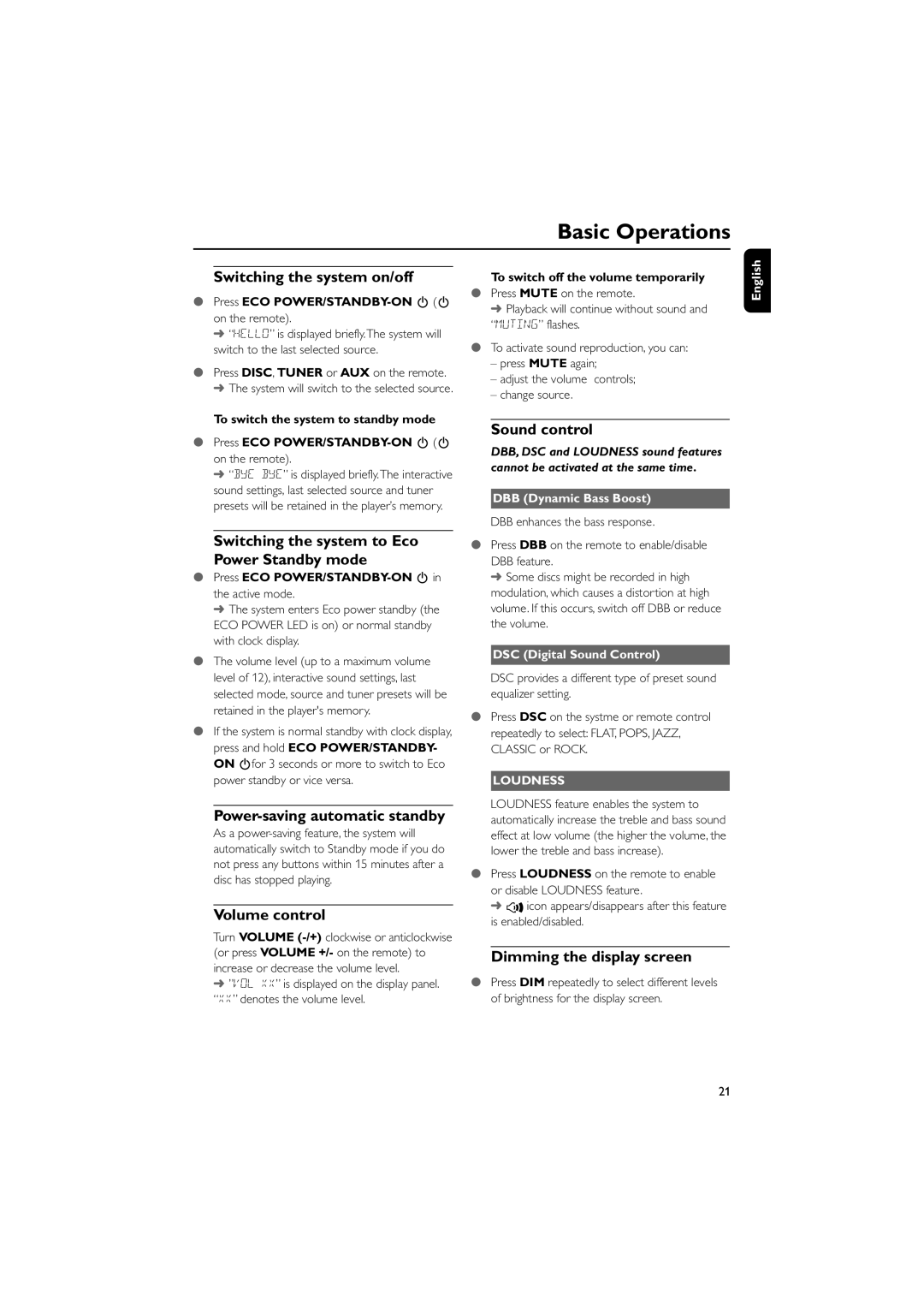 Philips MCD708/58 user manual Basic Operations 