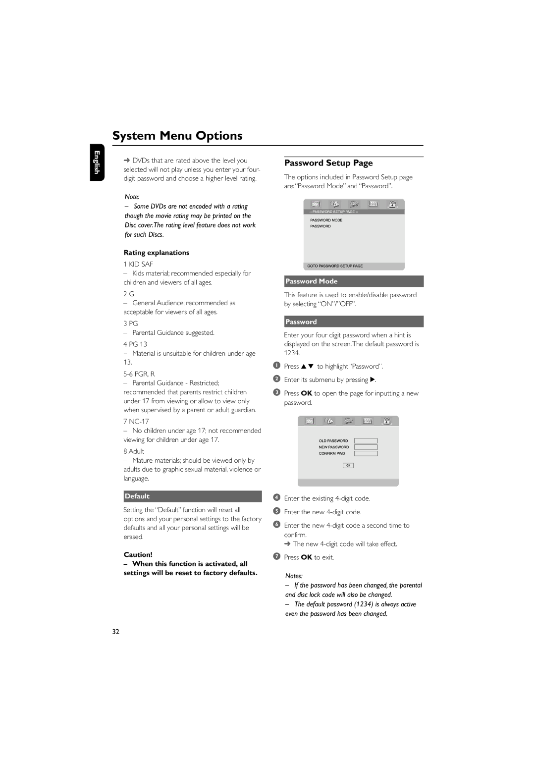 Philips MCD708/58 user manual Rating explanations, NC-17, Default 