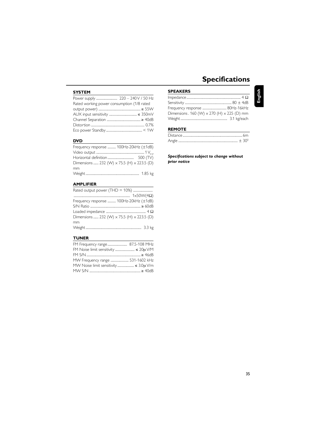 Philips MCD708/58 user manual Specifications 