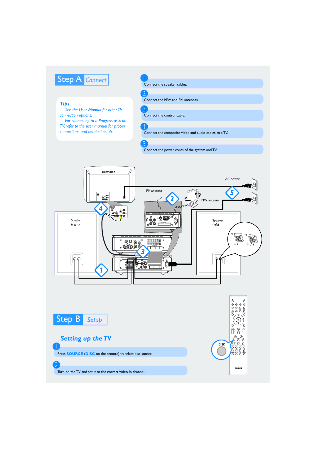 Philips MCD708/93 quick start Setting up the TV, Tips 