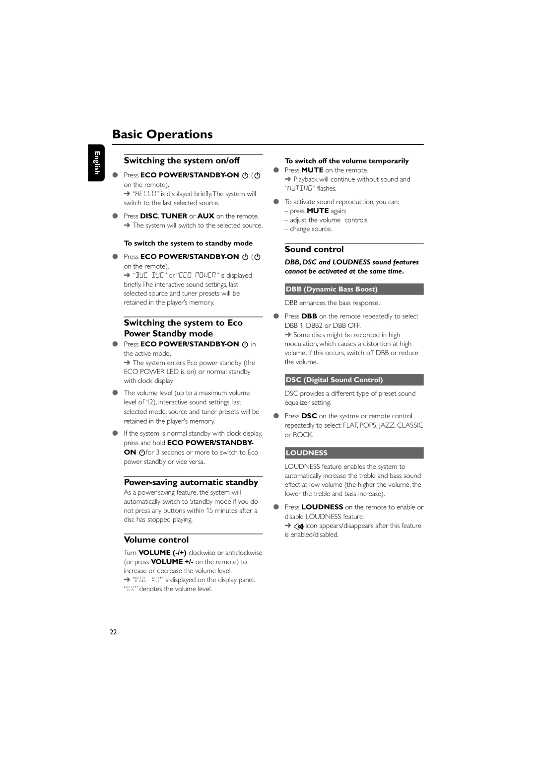 Philips MCD709 user manual Basic Operations 