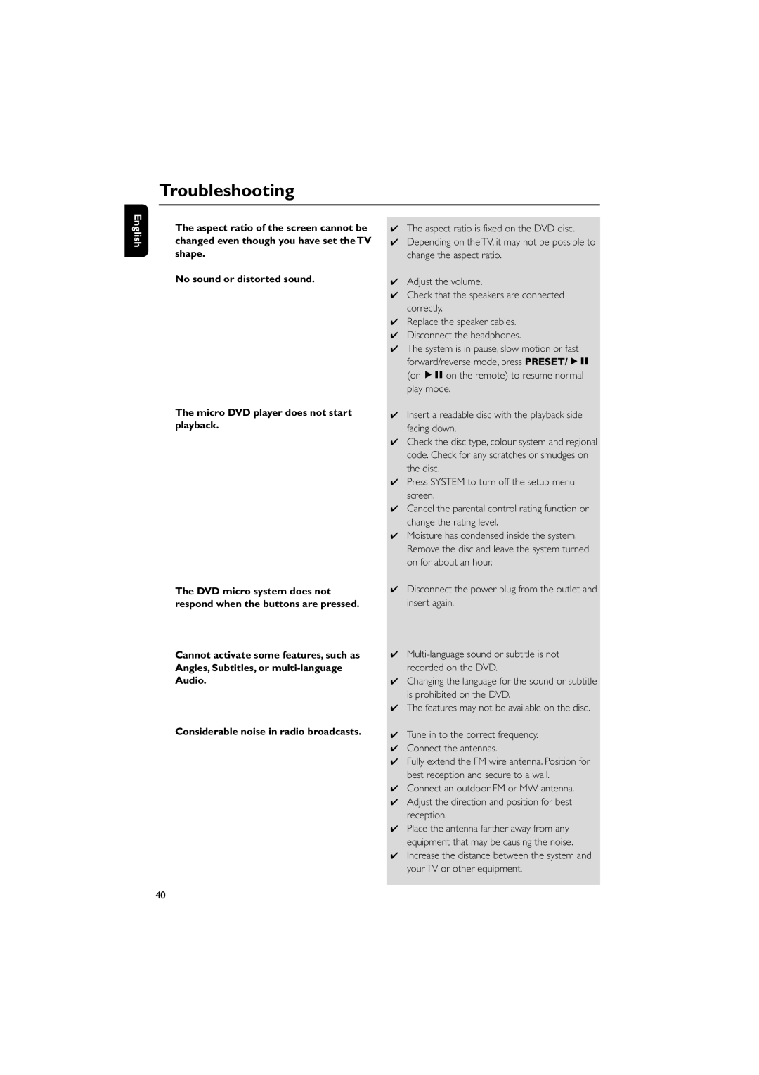 Philips MCD709 user manual Troubleshooting 