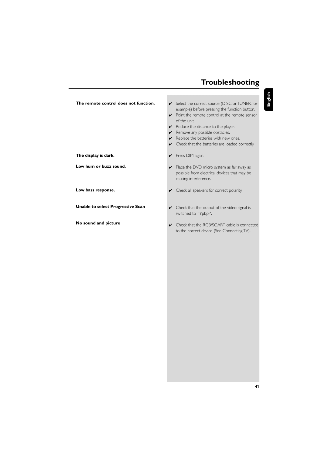 Philips MCD709 user manual Troubleshooting 